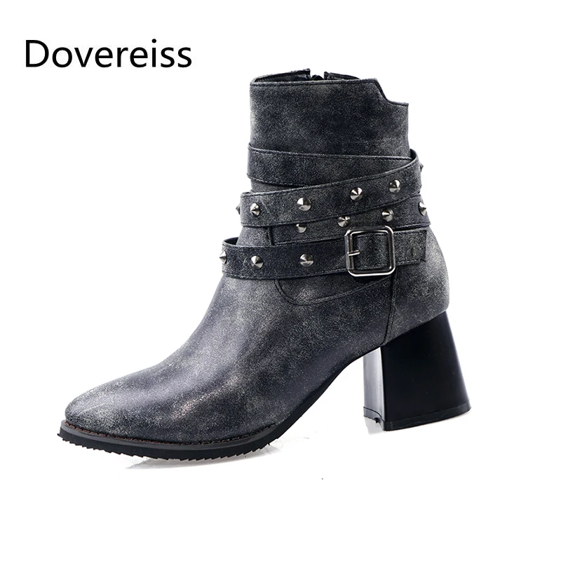 

Dovereiss Fashion Women's Shoes Winter Zipper Sexy Short boot Elegant sexy brown Chunky heels Concise Mature ankle boot 47 48