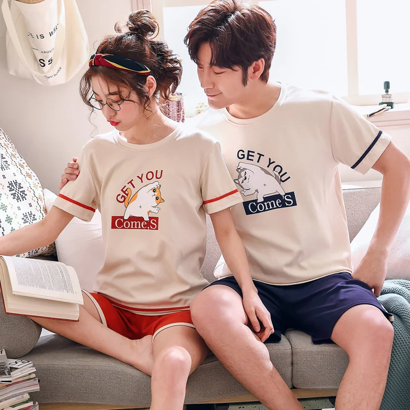 Пуловер с коротким рукавом штаны пижама Spr. Летняя Пижама для влюбленных пар