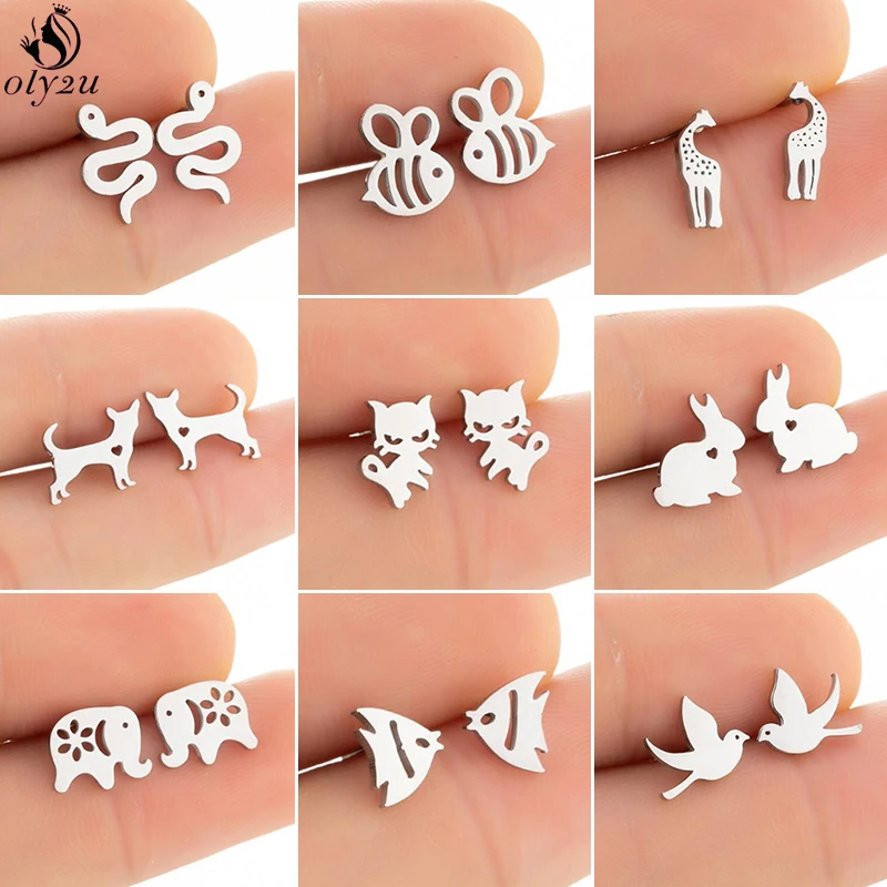 

Tiny Stainless Steel Animal Stud Earrings For Women Children Jewelry Cute Swallow Rabbit Bee Snake Dog Earings 2022 Pendientes