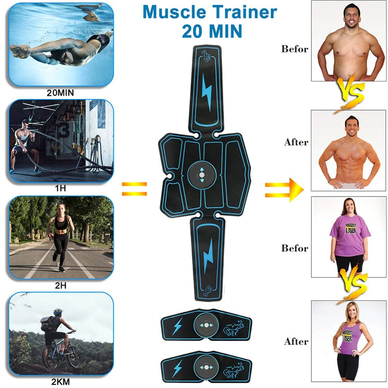 Стимулятор мышц живота тренажер тонизирующий пояс тренировки зарядка через USB EMS