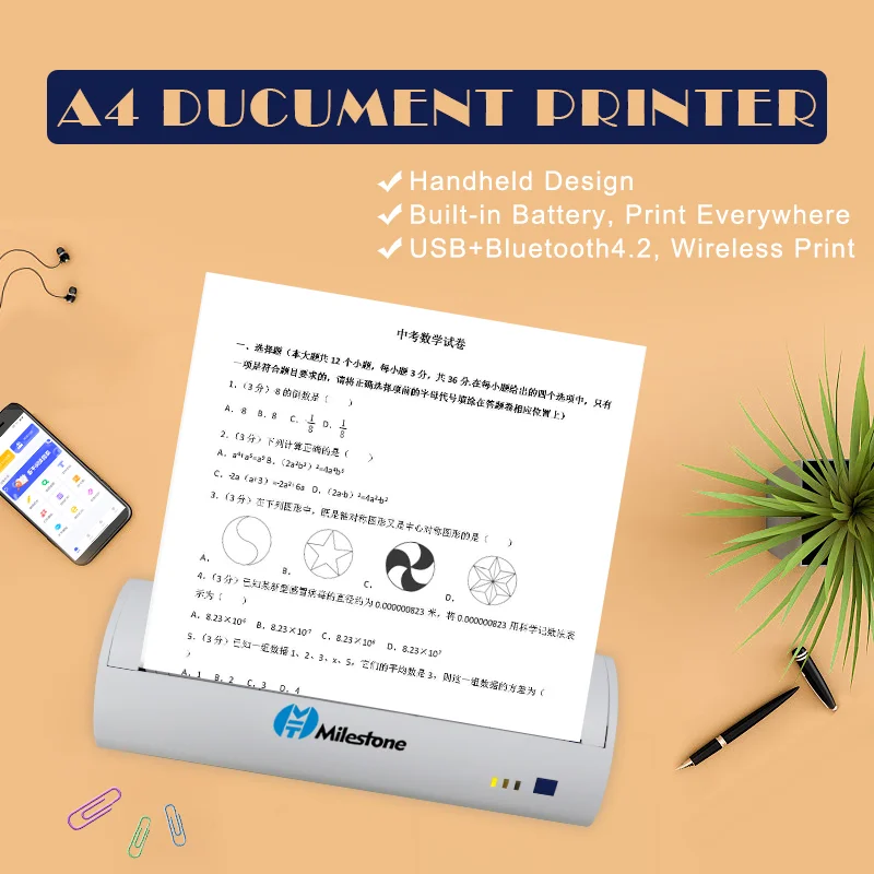 portable a4 thermal printer support paper bluetooth outdoor printing home office travel built in battery mobile phone принт