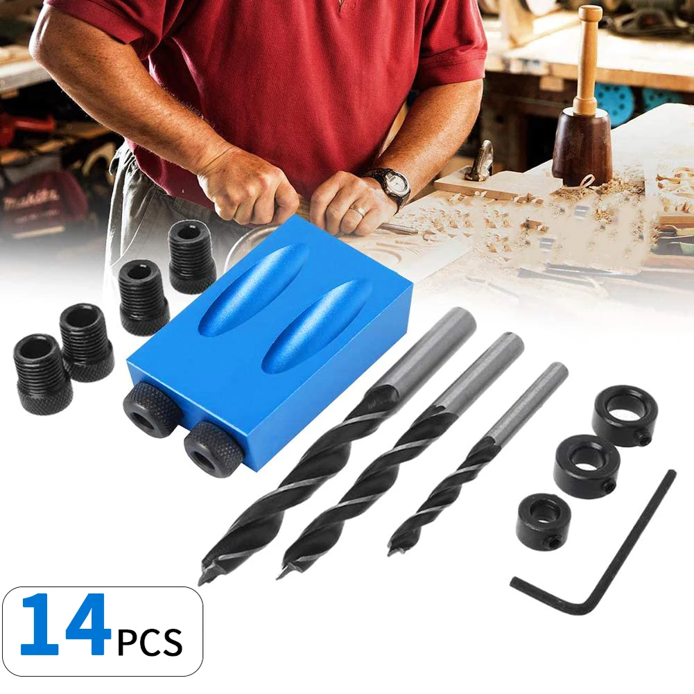 

14Pcs Pocket Hole Jig Dowel Drill Joinery Kit Drive Adapter for Woodworking Guides Joint Angle Carpentry Locator Woodwork Tool