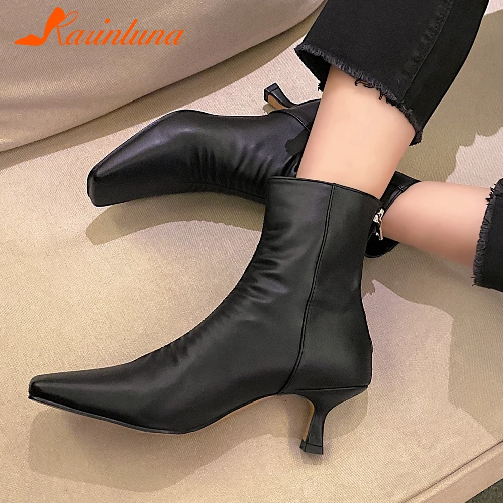 

Karinluna New Arrivals 2020 women shoes Classics Square Toe Pleated Spike Heels Ankle Boots