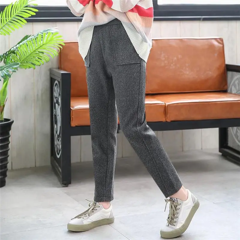 

2020 Autumn Winter Children Girls Wool Blend Casual Pants Kids Elastic Waist Trousers Clothes Teen Girls Long Harem Pants K139