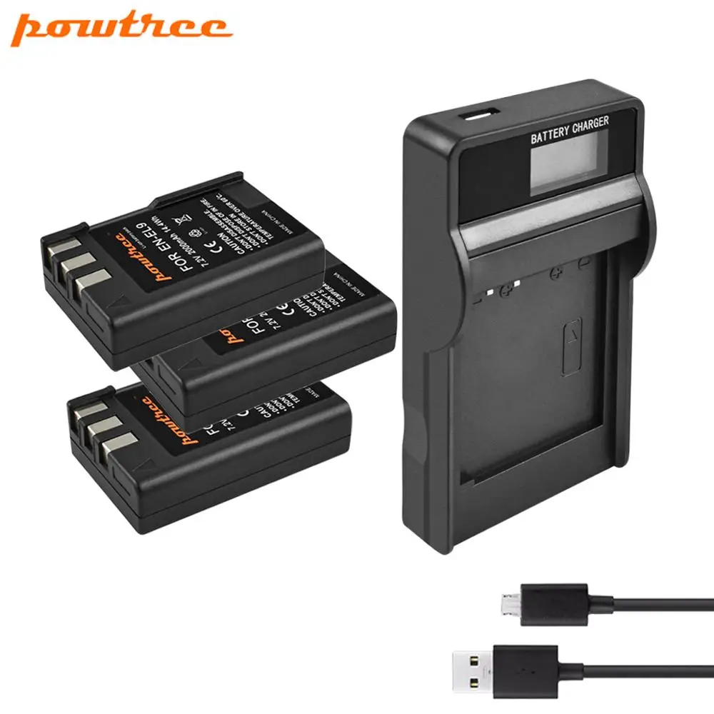 3XBatteryLCDCharger Powtree 2000 мА/ч, EN-EL9 RU EL9 EN-EL9a RU EL9a EL9a Камера Батарея+ Зарядное устройство AKKU для Nikon EN-EL9a D40 D60 D40X D5000 D300 - Цвет: 3XBatteryLCDCharger