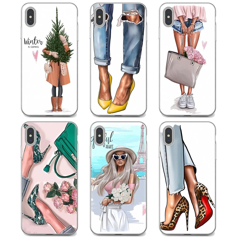 

For iPhone 10 11 12 13 Mini Pro 4S 5S SE 5C 6 6S 7 8 X XR XS Plus Max 2020 Silicone Bag Case Brown Hair Baby Girl Christmas Tree