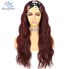 Длинные волнистые бордовые и красные искусственные волосы для женщин, Повседневный, для свадьбы, вечеринки, путешествий, праздников, без геля, без клея, парик, 2 бесплатные полоски