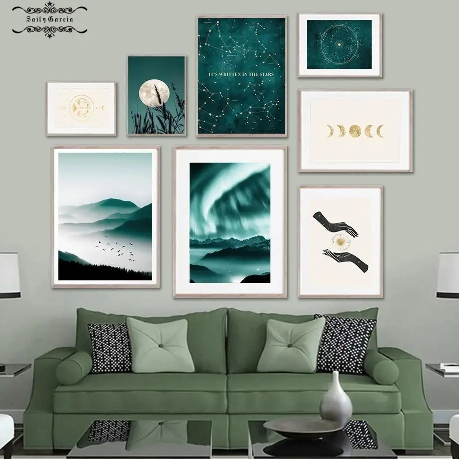 Минималистичная Золотая картина Таро гадания Canva постер с природным пейзажем