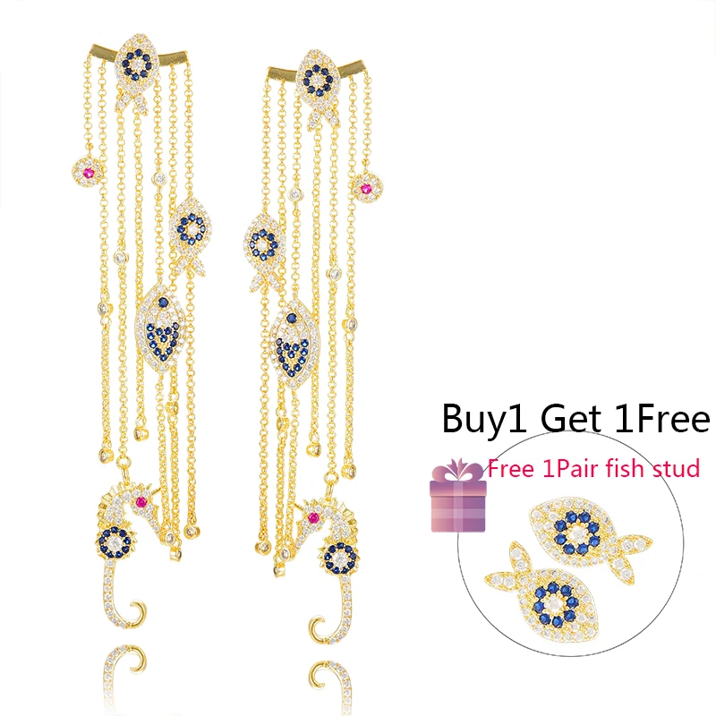 1Pair Plus Gift GODKI океан коллекция амулеты Мода Полный AAA кубический циркон CZ помолвка вечерние африканские платья серьги-кольца, модные ювелирные украшения для женщин - Окраска металла: 1Pair Plus Gift