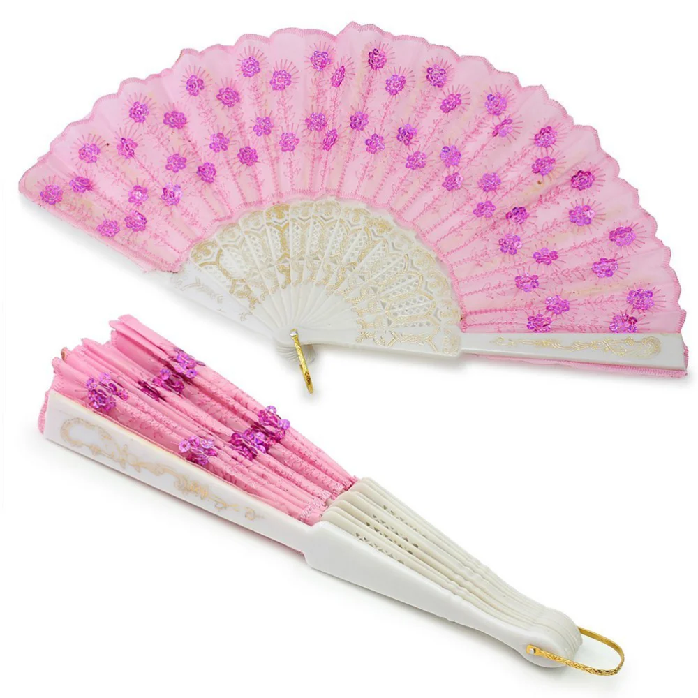 

Sequin Decorated Folding Hand Fan Dance Fan (Rosy)