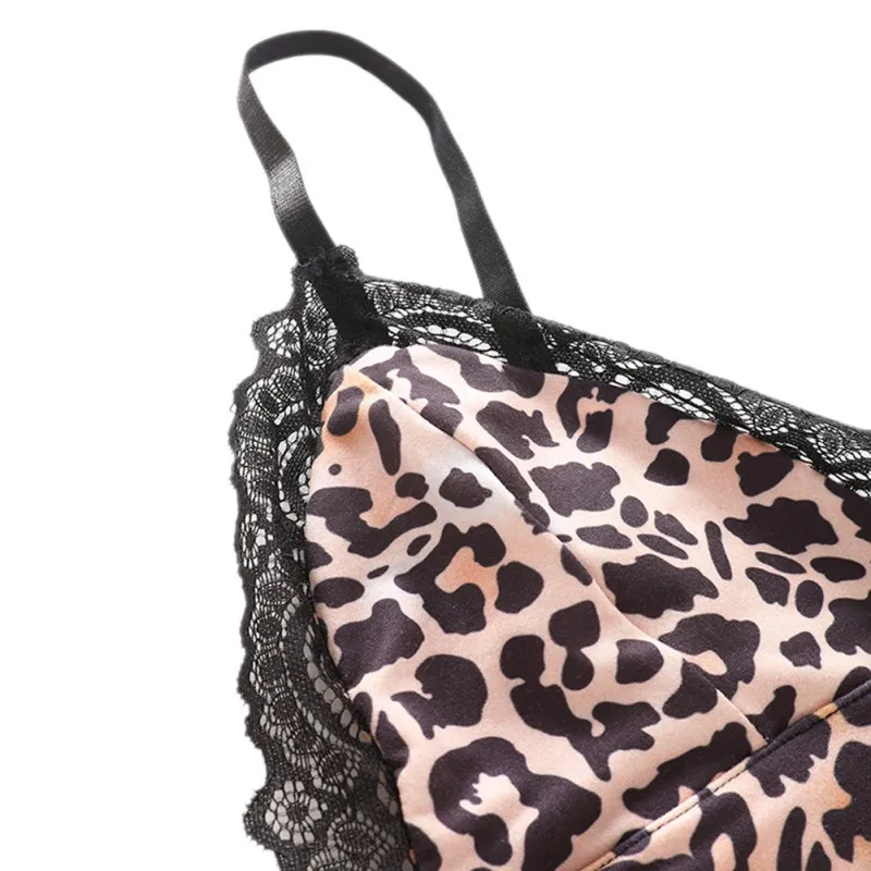 

Ladies Sexy Pajamas Set Lace Push Up Nightdress Sleepwear Set Sleeveless V-neck Nightgown Bra