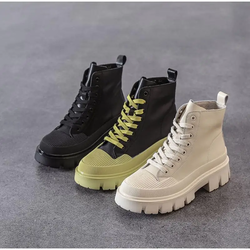 

Женские короткие ботинки на плоской платформе, модная осенне-зимняя женская обувь на шнуровке, кроссовки на толстой подошве, ботильоны, Botas ...