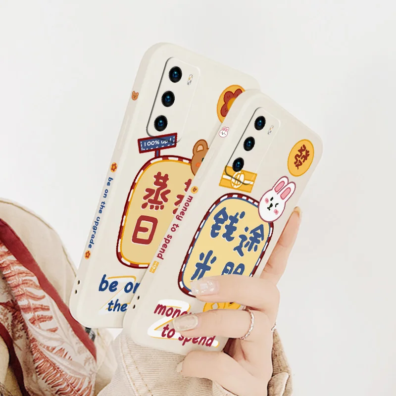 

Simple Fortune Rabbit Phone Case For Huawei P40 P40Lite P30 P20 Mate 40 40Pro 30 20 Pro Lite P Smart 2021 Y7a Silicone Cover