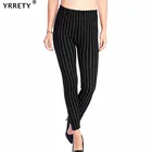 Женские черные леггинсы YRRETY, осенние женские эластичные трикотажные полосатые спортивные штаны с высокой талией и принтом для фитнеса из полиэстера