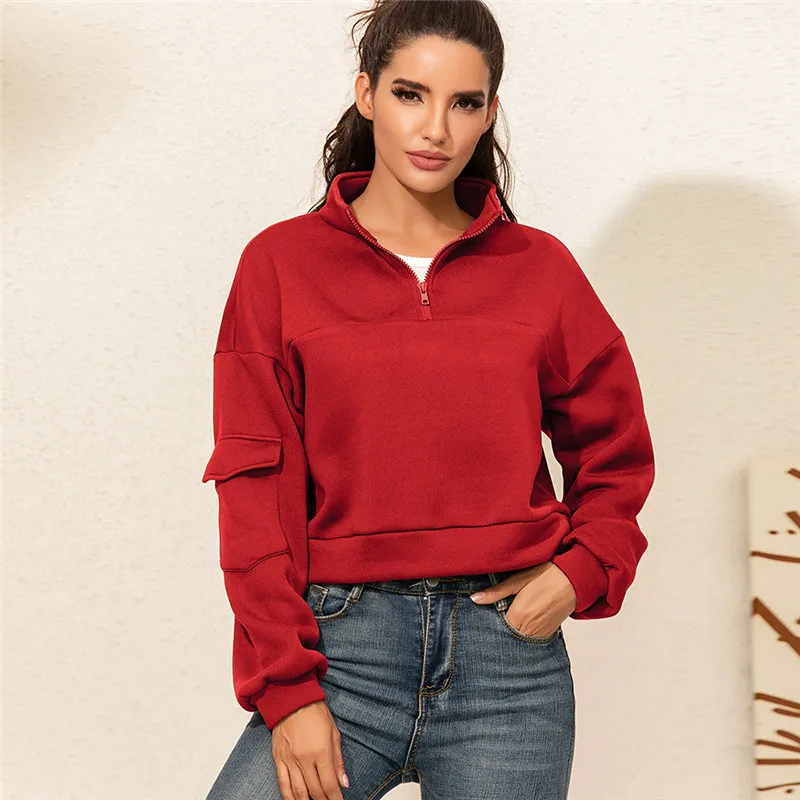 

Ymwmhu New Arrival Women Sweatshirt Short Autumn Solid Hoodies Loose Zipper Sweatshirts for Ladies Korean Style Clothing Brand