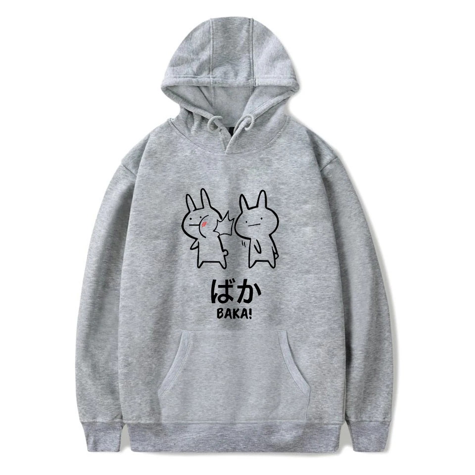 

2020 Baka Rabbit Slap Hoodies Japan Anime Funny Casual Cute Thick Hoody High Quality Black Japanese Sweatshirt Pullover
