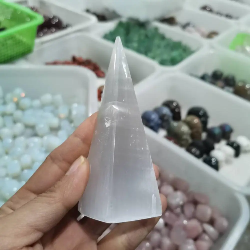 

10cm Natural selenite Crystal pyramid selenite crystal mineral specimen
