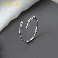 qmcoco silver color design simple bamboo knot opening ring for women party cute fashion jewelry minimalist accessories gifts
