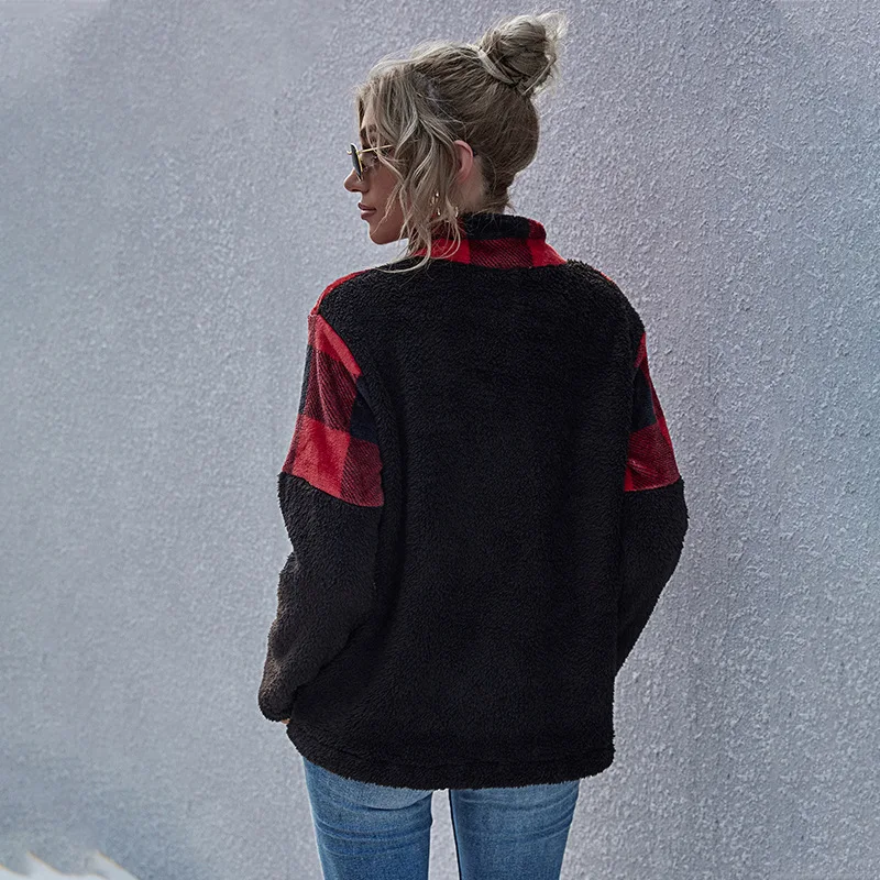 

Vintage Plaid Women Thick Jackets Winter 2020 Zipper Long Sleeves Loose Warm Jackets for Ladies