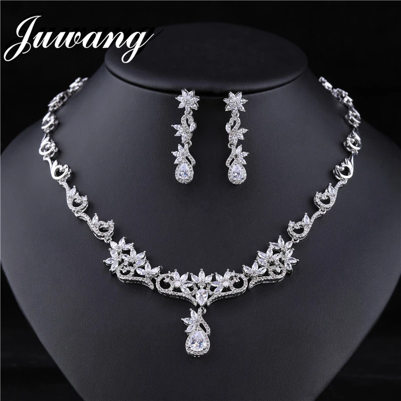 Роскошные свадебные ювелирные наборы JUWANG для женщин прозрачные большие стразы