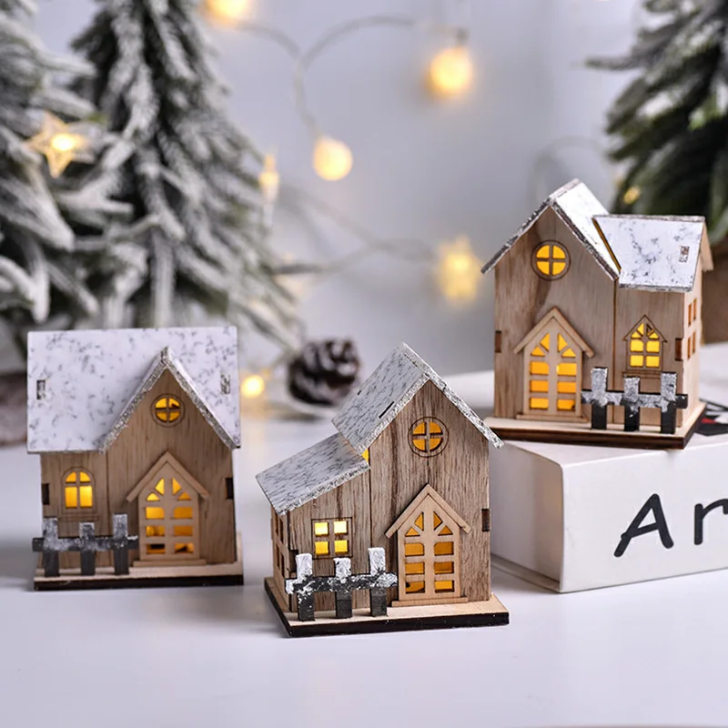

Christmas LED Light Wooden House Luminous Cabin Merry Christmas Decorations for Home DIY Xmas Tree Ornaments Kids Gift New Year