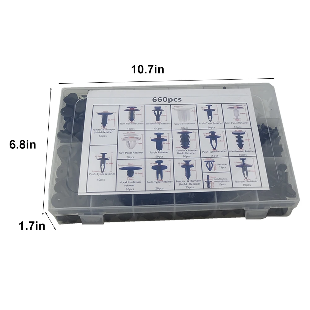 

660pcs Mixed Auto Fastener Clip Car Body Bumper Door Trim Retainer Fastener Kit Car Radio Door Clip Panel Audio Removal Pry Tool