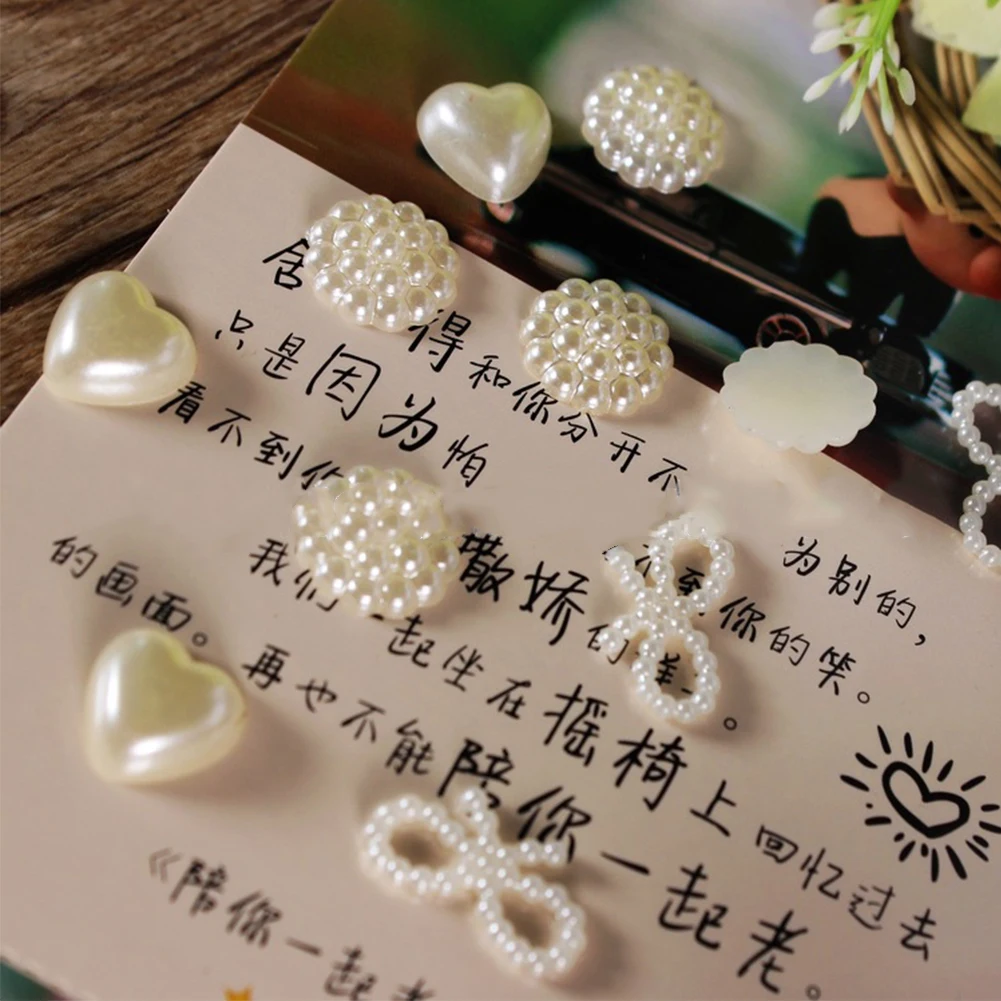 100Pcs Jewelry Patchwork Bud Flatback Embellishment Resin Craft Art Heart White Imitation Pearl Clothing DIY Chic Decoration Bow | Дом и сад