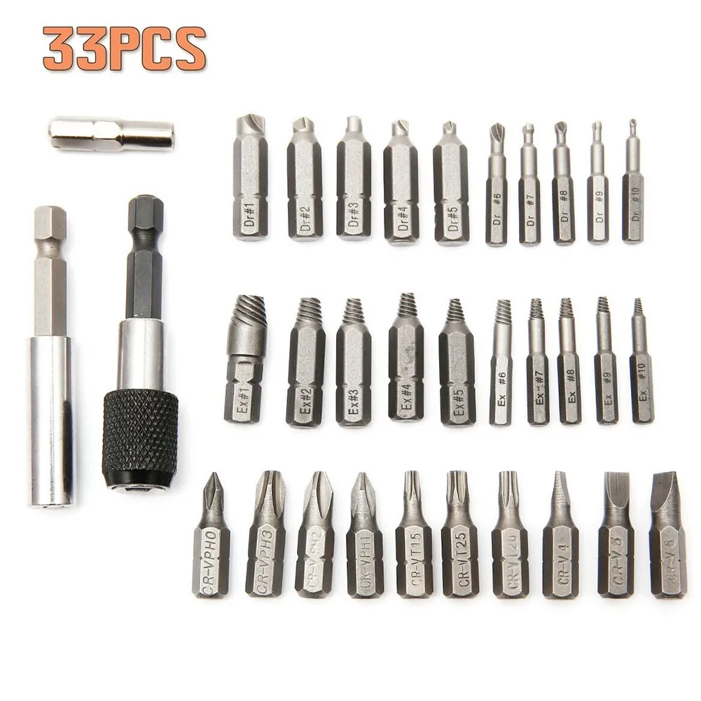 

33 Pcs Damaged Screw Extractor With Screwdriver Bits For Broken Bolt Remover Kit PH0 PH1 PH2 PH3 T15 T20 T25 4 5 6