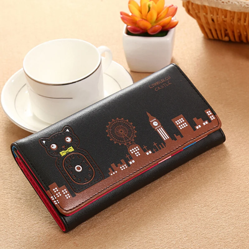 Мультфильм леди кошелек для женщин с принтом кота женский держателя карты