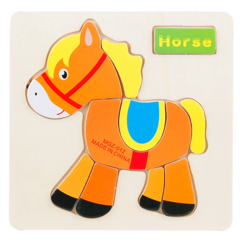 horse Деревянные развивающие головоломки, Обучающие 3D деревянные головоломки для детей 3 лет, детские игры для мальчиков и девочек - Цвет: horse