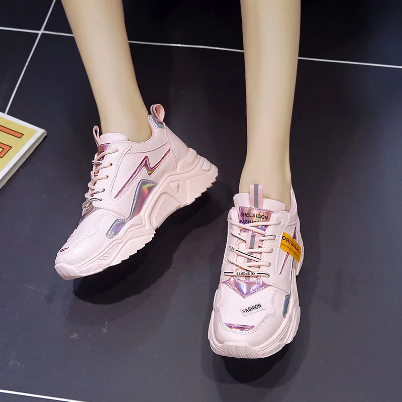 Fujin/женская повседневная обувь Новинка 2020 года Модная Лазерная на толстой