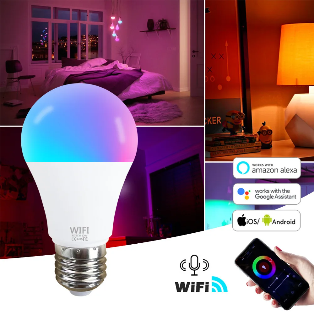 

Z50 WiFi Smart Light Bulb B22 E27 LED RGB Lamp Work with Alexa/Google RGB LED Smart Light Bulb 100W Equivalent Home Lighting