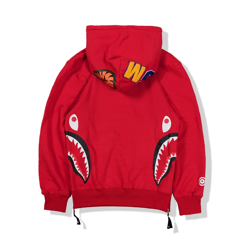 

Side Shark Head Hooded Pullover Sweatshirt Black & Red M-2XL