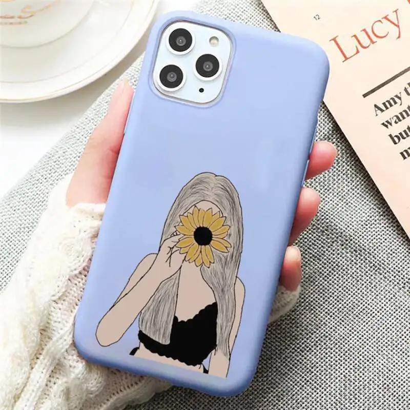 

Sunflower girl Phone Case Candy Color for iPhone 11 12 mini pro XS MAX 8 7 6 6S Plus X SE 2020 XR