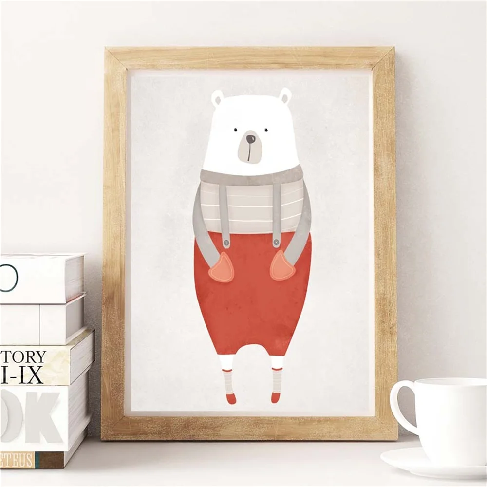 Мультяшное милое животное Безрамное живопись Скандинавское современное