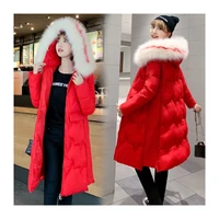 2021 new arrival women slim down jacket with hood loose thick knee length large size winter zipper solid