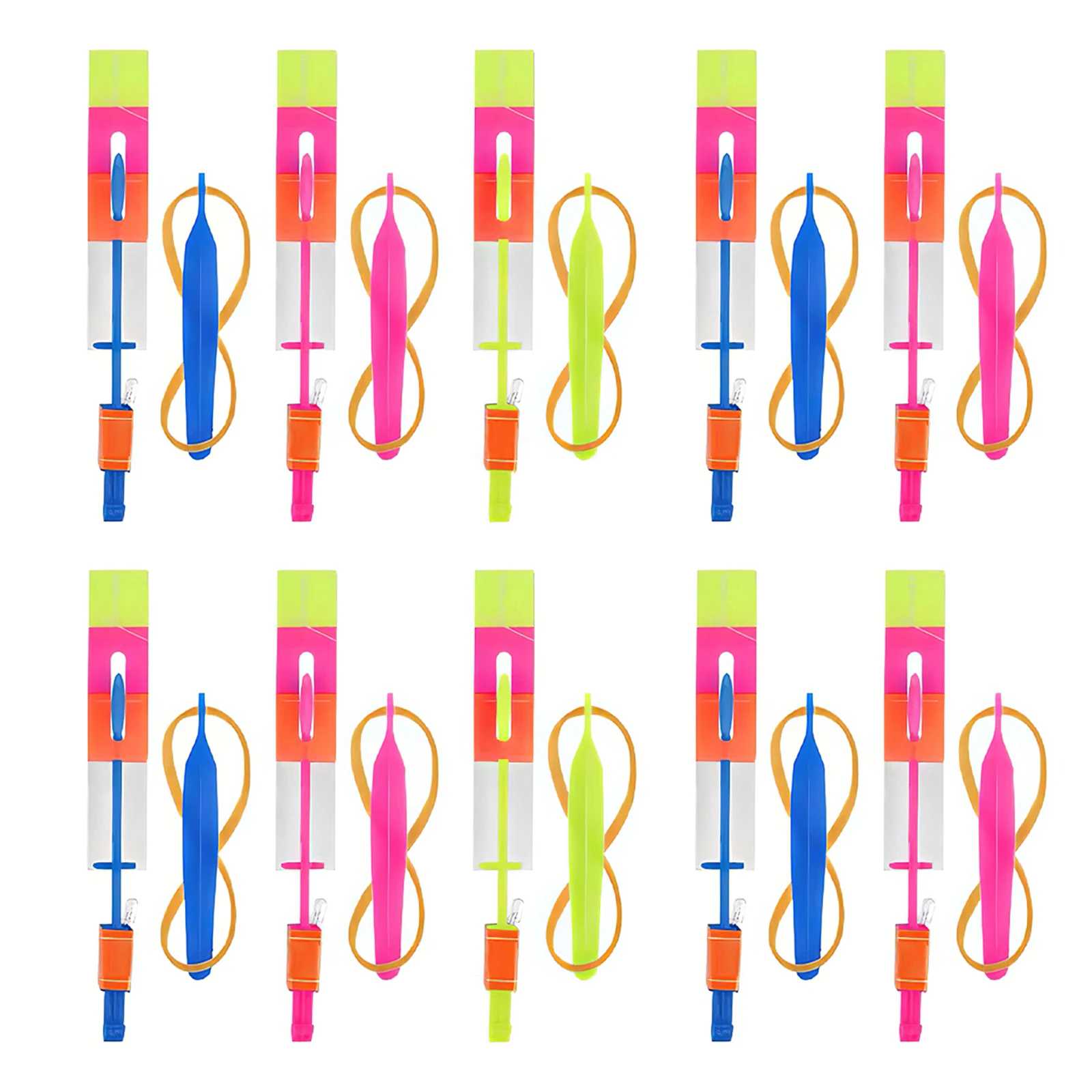 10pcs LED Light Rocket Helicopter Colorful Flying Toy Party Gift Elastic Slingshot Copter For Birthday Christmas Games | Спорт и
