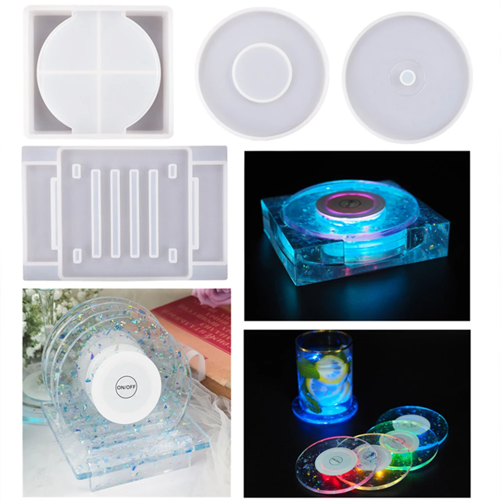 

Night Light Tea Cup Coaster Luminous Disc Cd Coaster Resin Molds Round Coaster Storage Box Mould With Coaster Stand Mold