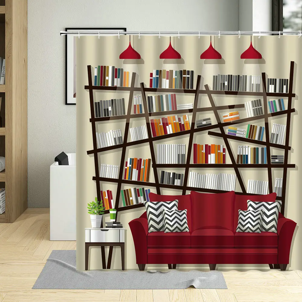 

Creative Textbooks On The Bookshelf Art Decor Print Shower Curtain Decorations Polyester Fabric Wash Cabinet Bathroom Curtains