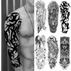 Этнический тотем, временные тату-рукава для мужчин, женщин, взрослые, искусственные цветы, Наплечные тату-наклейки, черные татуировки с черепом, большие руки