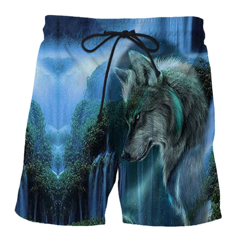 

Ouma wolf 3D digital printing pattern shorts quick-drying loose beach pants fashionable ultra-thin fabric