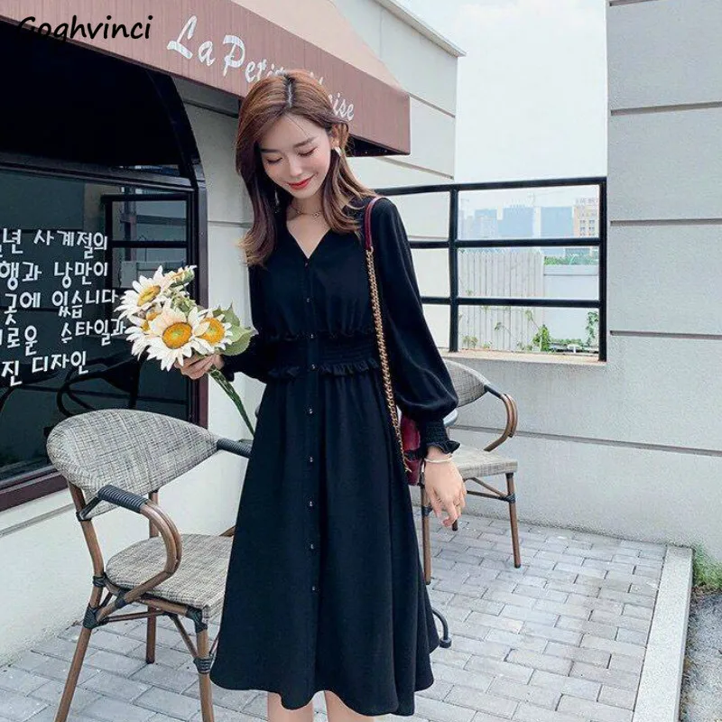 

Women Dresses Plus Size Loose Chic Chiffon Elegant V-neck Sweet Korean Casual Soft Daily Womens Chic Office High Waist Simple
