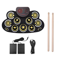 folding electronic drum pad silicon digital drum 9 demo songs 10 rhythms external speaker output with foot pedals drum sticks