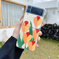 ins tulip flower painting clear phone case for samsung galaxy z flip 3 case cover transparent hard pc cases for z flip 3 funda