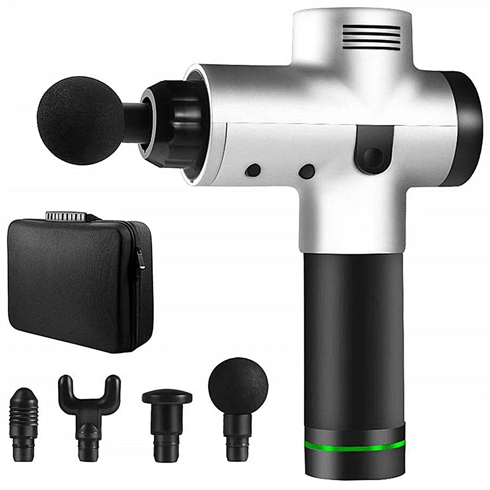 

Massage Gun Cordless Rechargeable Deep Tissue Massager Portable Massage Device Massage Body with 4 Massage Head Silver black