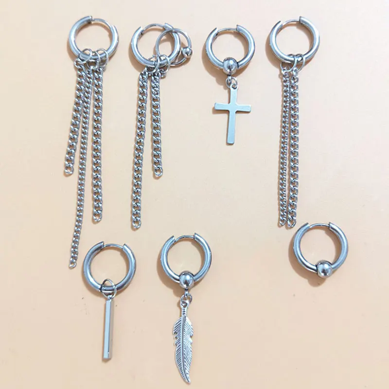 Серьги гвоздики из нержавеющей стали с перьями и кисточками|Серьги-подвески| |