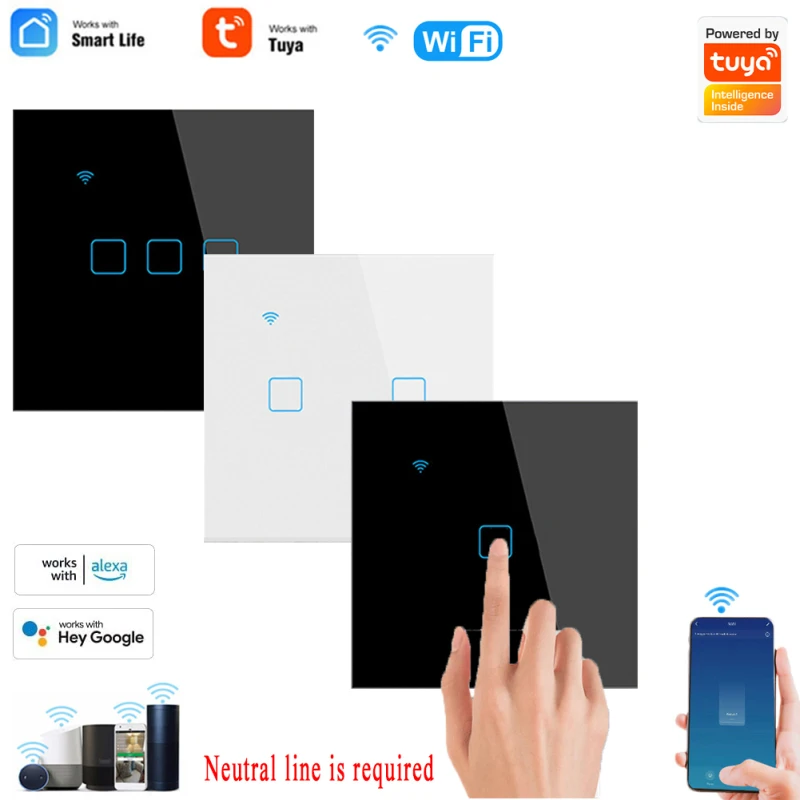 

Умная стеклянная панель сенсорный переключатель Smart Life/Tuya App мультиконтроль ассоциация, Голосовое управление с Alexa,Google Home,1/2/3/4 Gang