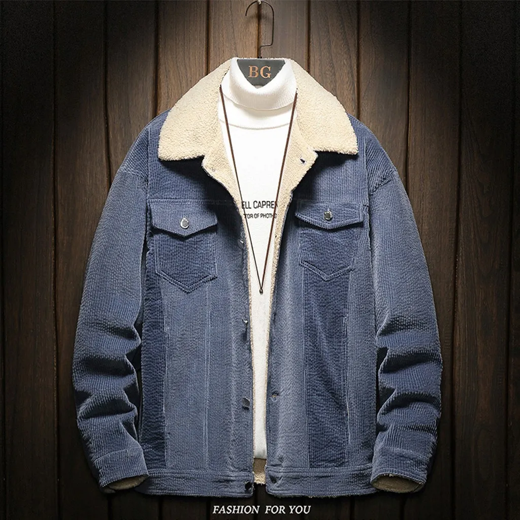 Мужская Стильная Вельветовая однотонная теплая Повседневная куртка с длинным