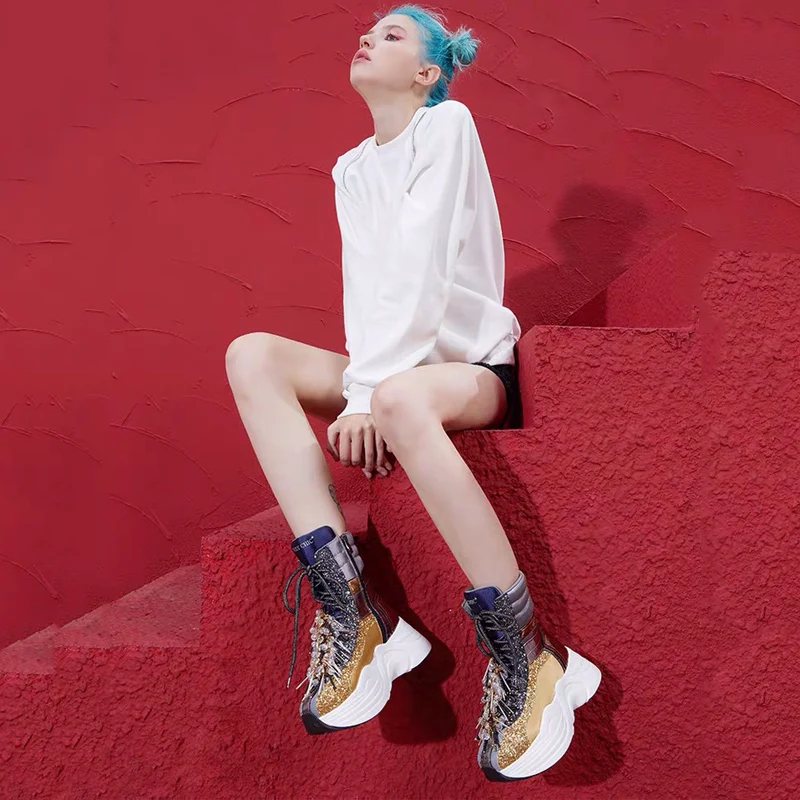 Женские кроссовки обувь из натуральной кожи женские Новинка Chunki женская модная с