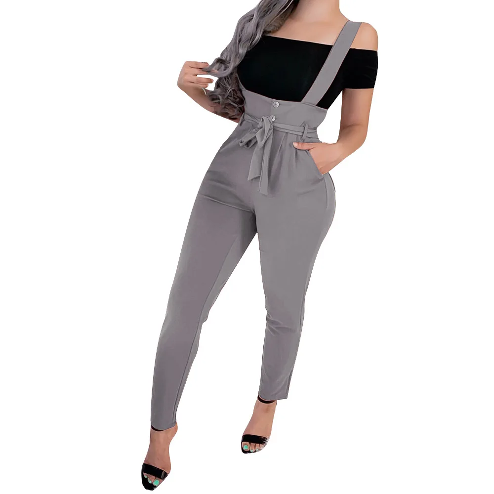 

Women High Waist Casual Pencil Pants Straps Stretch Suspender Trousers Dungarees Vintage Slim Pant Fashion Long Trousers 5 Color